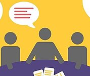 Schematische Darstellung einer Gesprächsrunde mit Sprech- und Denkblasen