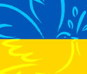 Ukrainische Flagge, zwei waagerechte Streifen, oder obere Blau, der untere gelb. Der blaue Himmel über den Getreidefeldern der Ukraine. darauf eine Friedenstaube.